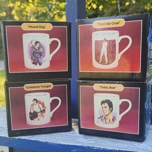 (4) New In Box 1985 ELVIS 50th Anniversary Porcelain Collectors Mug with Boxes